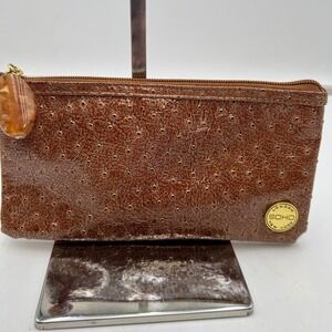 SOHO London New York Brown Ostrich Embossed Clutch Pouch with Charm